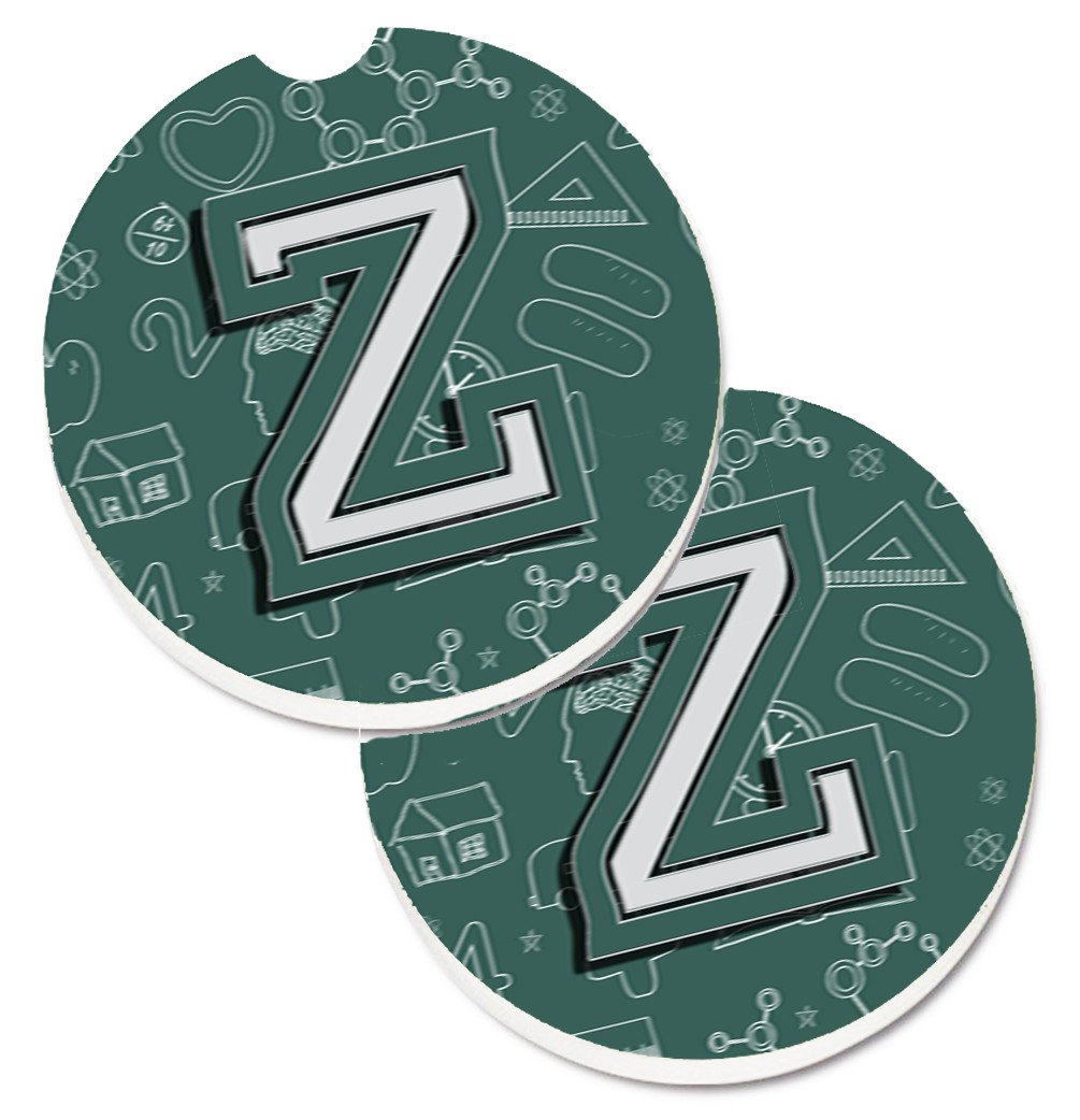 Letter Z Back to School Initial Set of 2 Cup Holder Car Coasters CJ2010-ZCARC by Caroline&#39;s Treasures