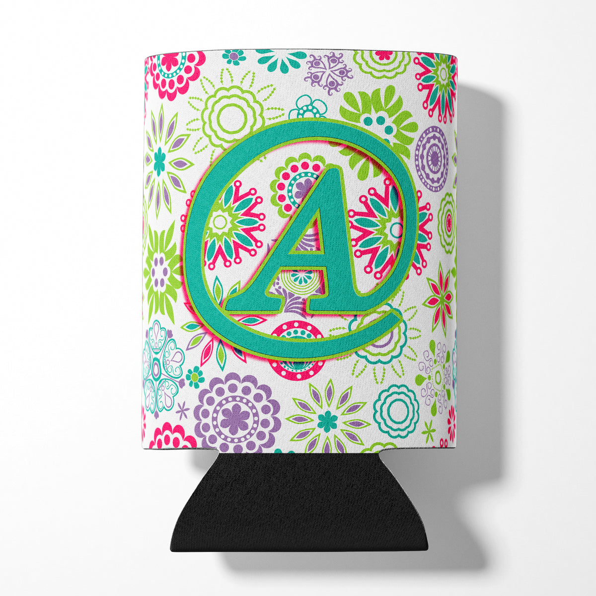 Letter A Flowers Pink Teal Green Initial Can or Bottle Hugger CJ2011-ACC