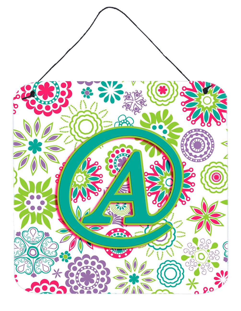 Letter A Flowers Pink Teal Green Initial Wall or Door Hanging Prints CJ2011-ADS66 by Caroline&#39;s Treasures