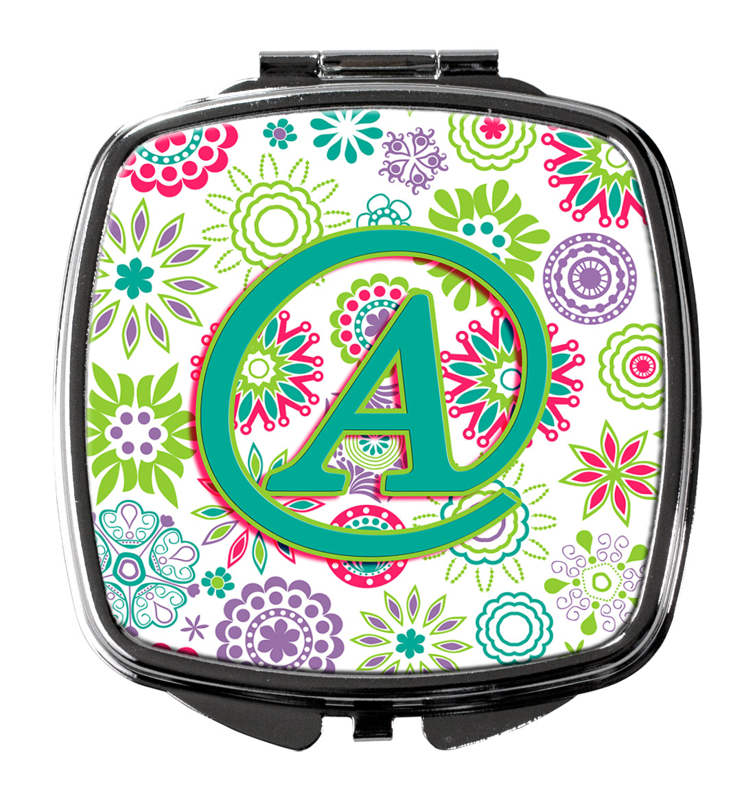 Letter A Flowers Pink Teal Green Initial Compact Mirror CJ2011-ASCM
