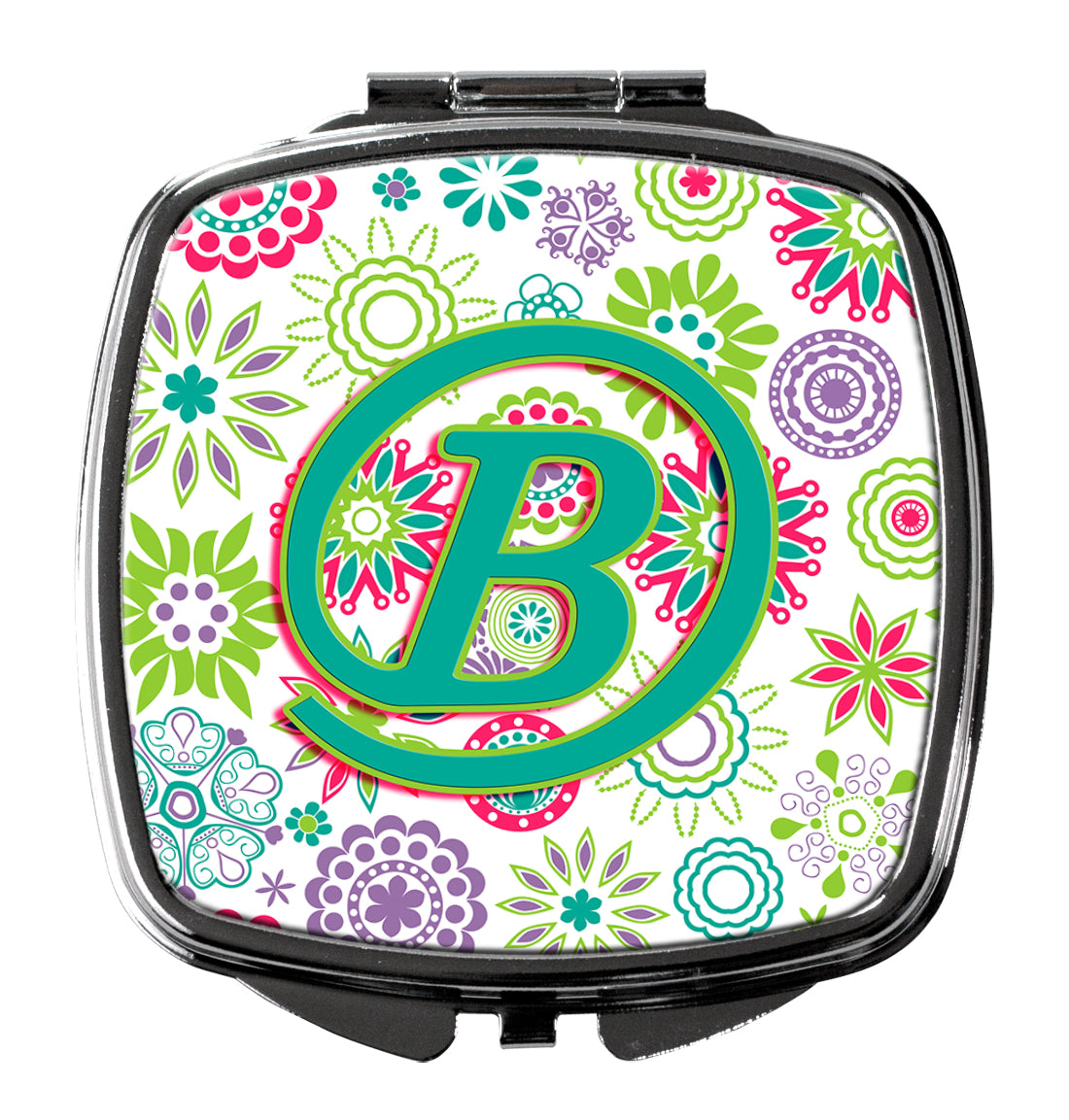 Letter B Flowers Pink Teal Green Initial Compact Mirror CJ2011-BSCM  the-store.com.