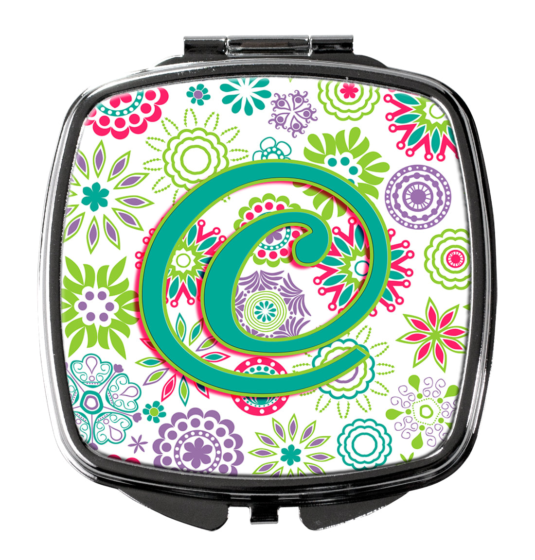 Caroline's Treasures Letter C Flowers Pink Teal Green Initial Compact Mirror – Stylish Purse Mirror with Artistic Covers CJ2011-CSCM