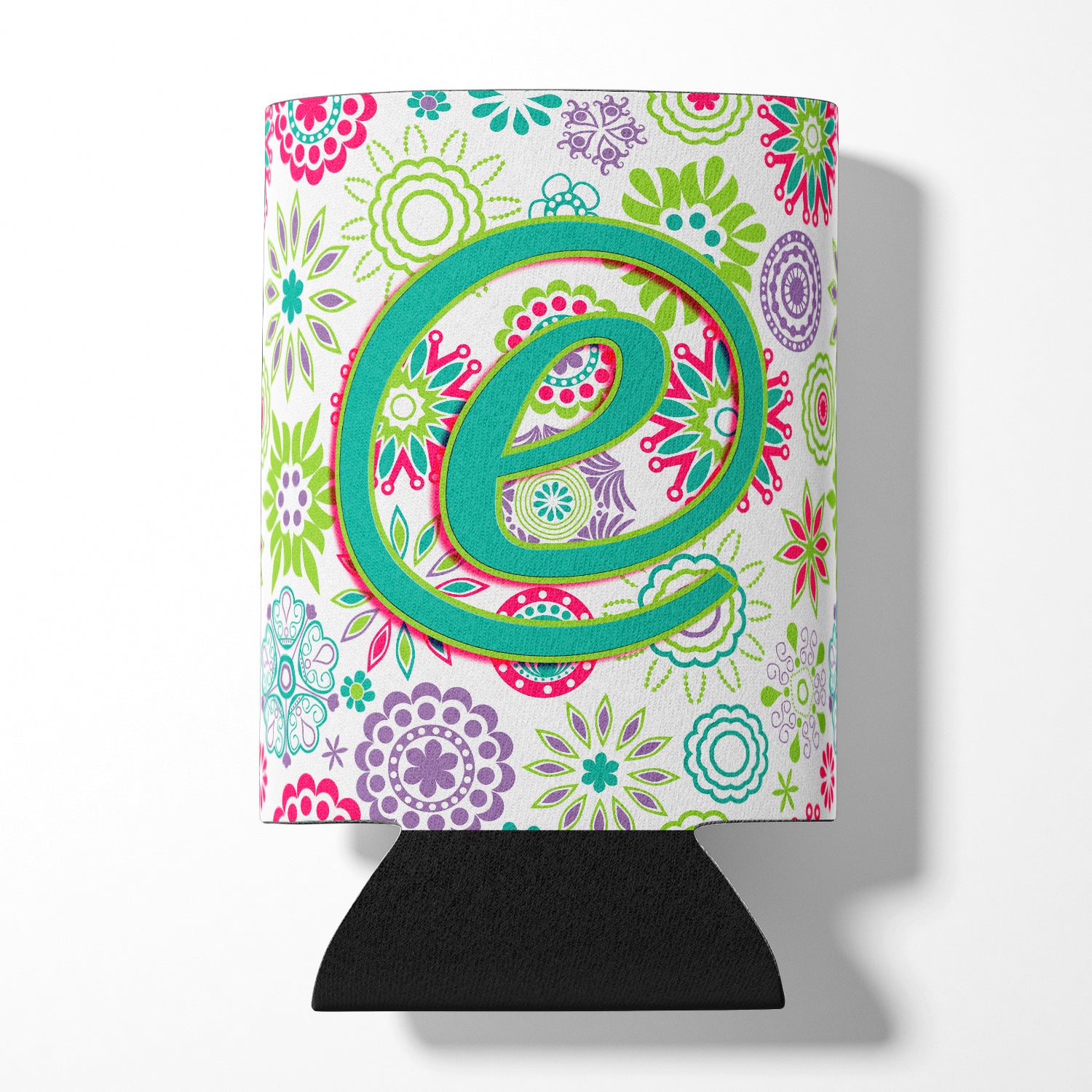 Caroline's Treasures Letter E Flowers Pink Teal Green Initial Can or Bottle Hugger CJ2011-ECC