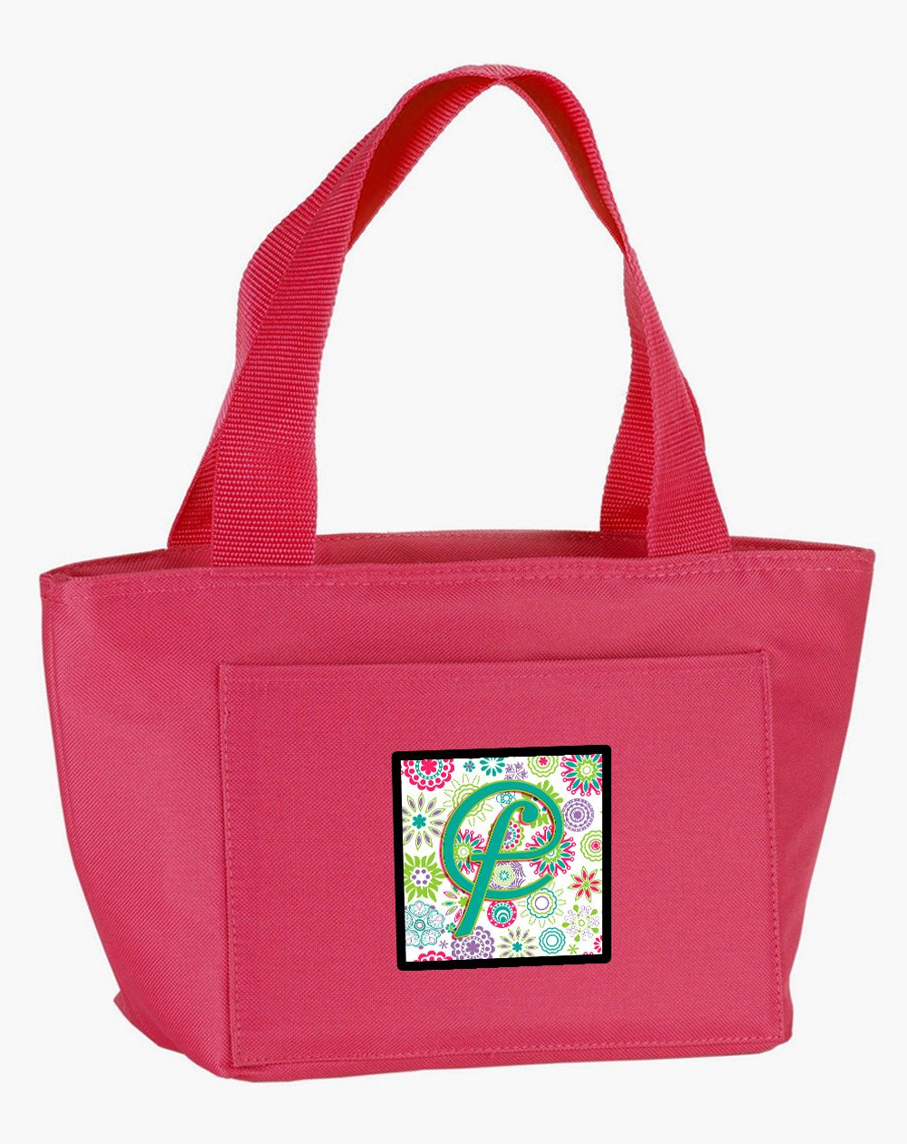 Letter F Flowers Pink Teal Green Initial Lunch Bag CJ2011-FPK-8808 by Caroline&#39;s Treasures