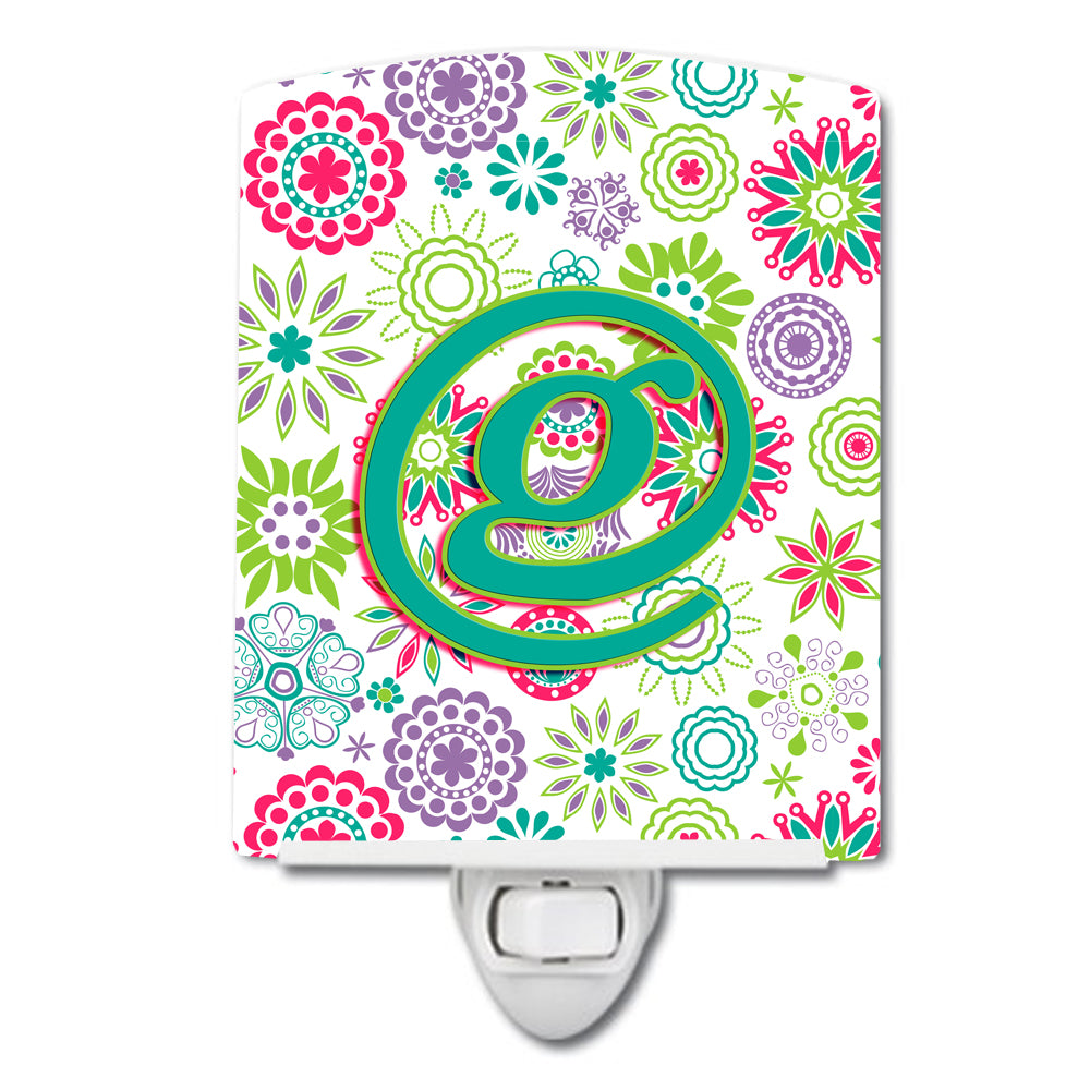 Letter G Flowers Pink Teal Green Initial Ceramic Night Light CJ2011-GCNL - the-store.com
