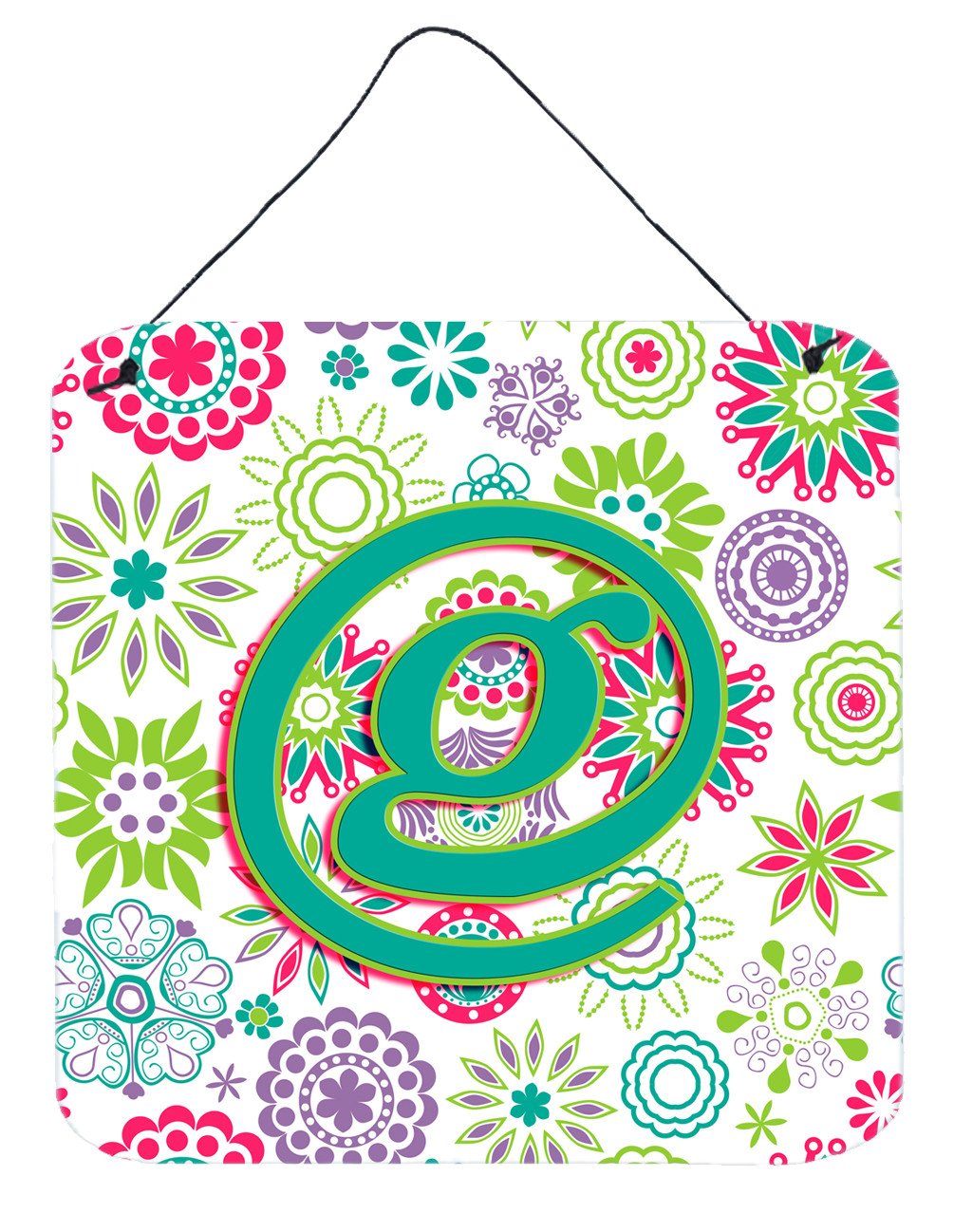 Letter G Flowers Pink Teal Green Initial Wall or Door Hanging Prints CJ2011-GDS66 by Caroline&#39;s Treasures