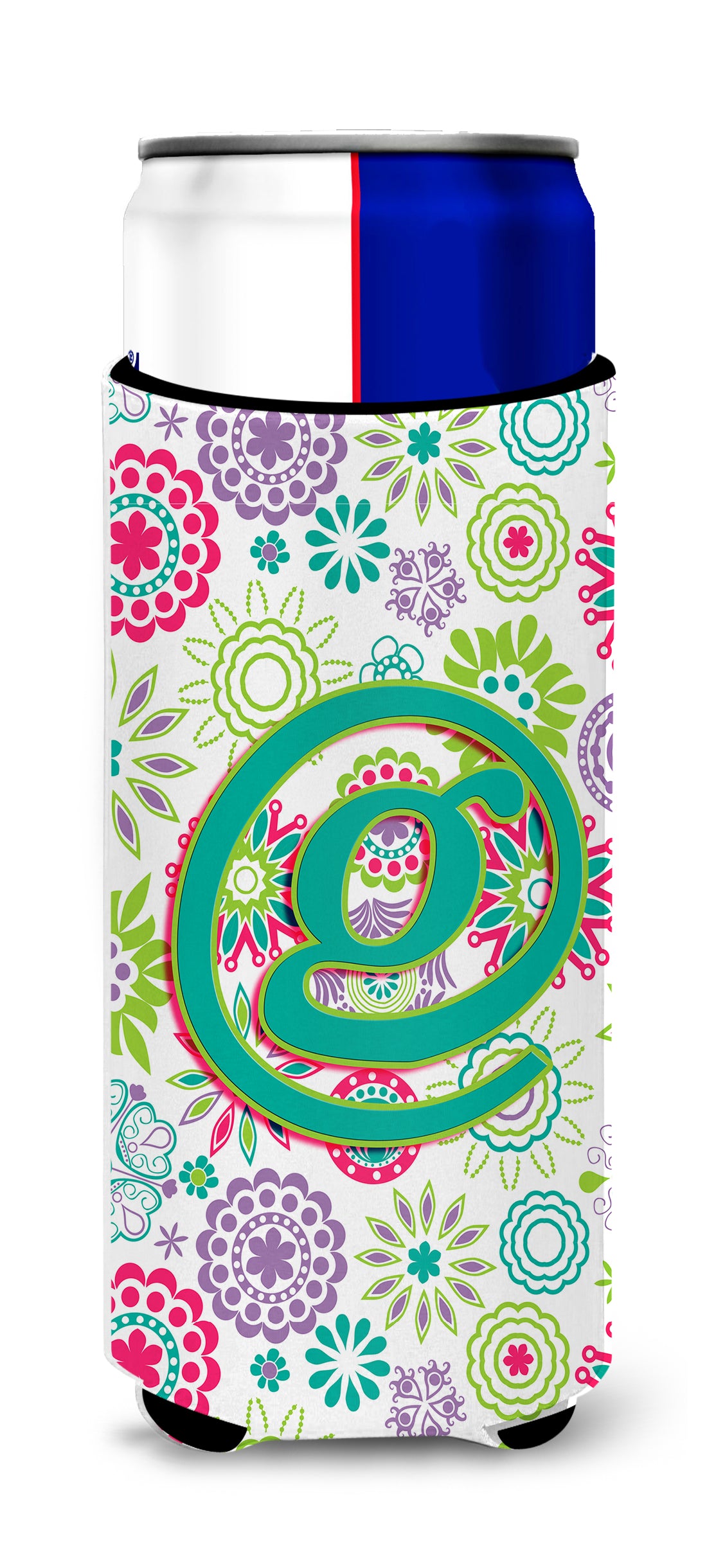 Letter G Flowers Pink Teal Green Initial Ultra Beverage Insulators for slim cans CJ2011-GMUK