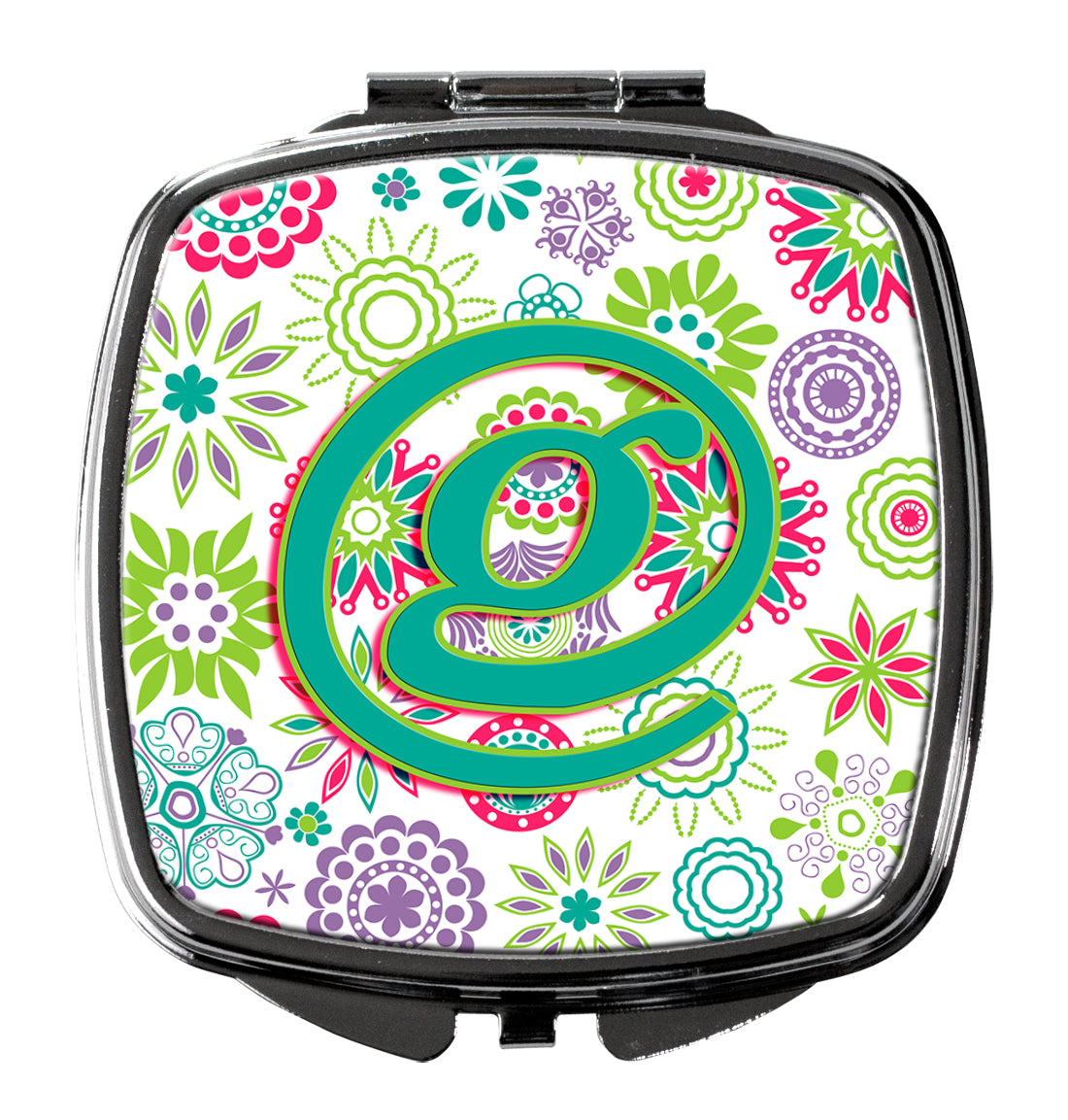 Letter G Flowers Pink Teal Green Initial Compact Mirror CJ2011-GSCM