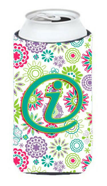 Letter I Flowers Pink Teal Green Initial Tall Boy Beverage Insulator Hugger CJ2011-ITBC by Caroline&#39;s Treasures