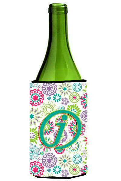 Letter J Flowers Pink Teal Green Initial Wine Bottle Beverage Insulator Hugger CJ2011-JLITERK by Caroline&#39;s Treasures
