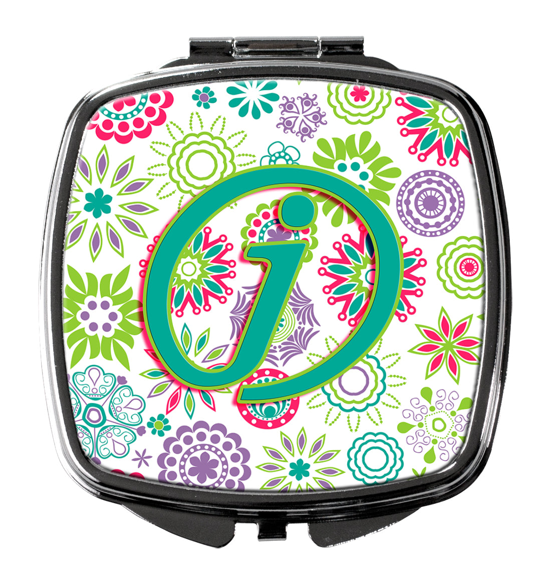 Caroline's Treasures Letter J Flowers Pink Teal Green Initial Compact Mirror – Stylish Purse Mirror with Artistic Covers CJ2011-JSCM