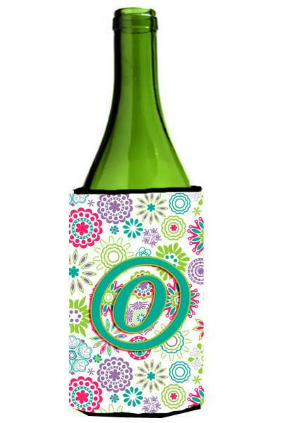 Letter O Flowers Pink Teal Green Initial Wine Bottle Beverage Insulator Hugger CJ2011-OLITERK by Caroline&#39;s Treasures