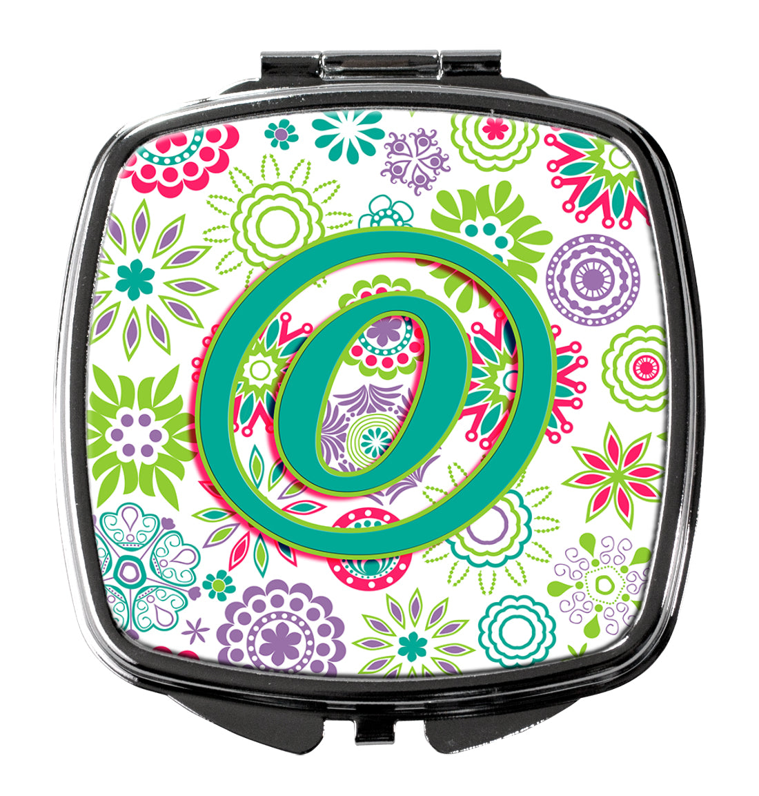 Letter O Flowers Pink Teal Green Initial Compact Mirror CJ2011-OSCM