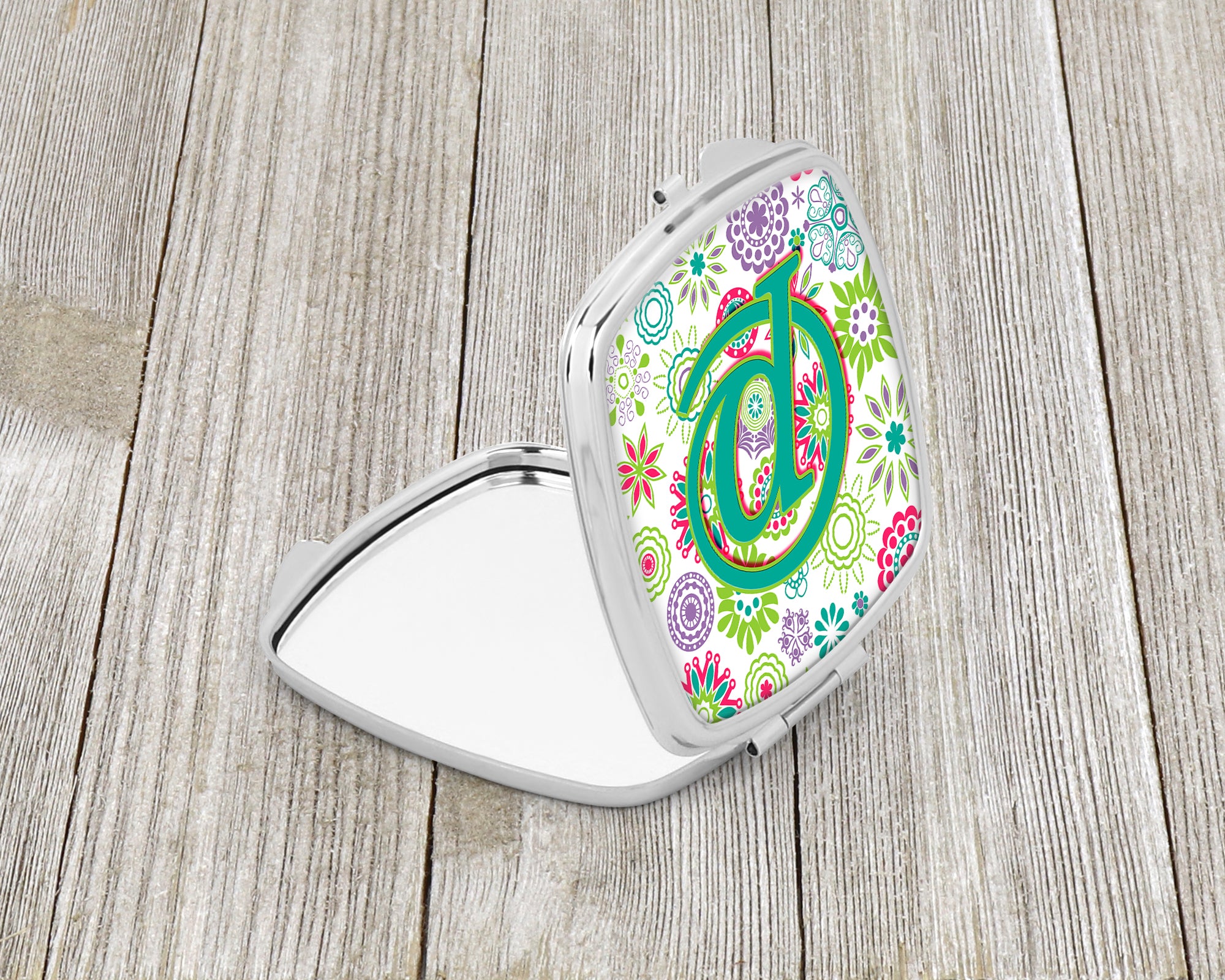 Letter P Flowers Pink Teal Green Initial Compact Mirror CJ2011-PSCM