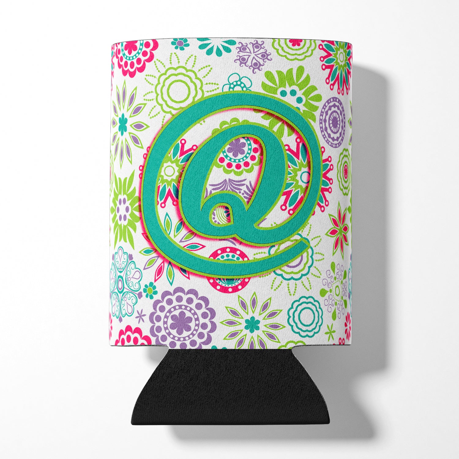 Letter Q Flowers Pink Teal Green Initial Can or Bottle Hugger CJ2011-QCC.