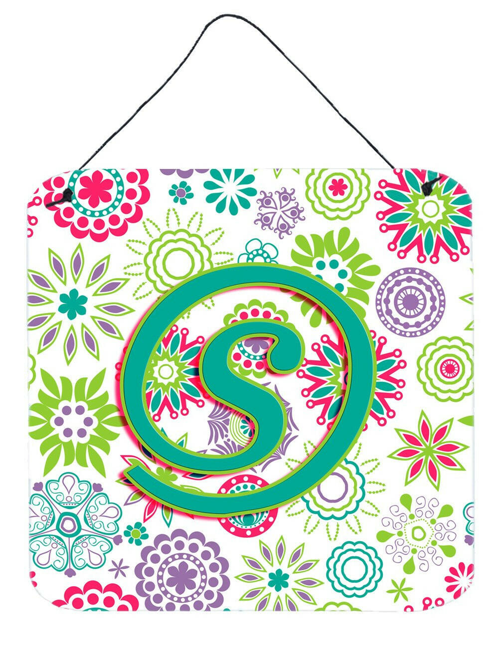 Letter S Flowers Pink Teal Green Initial Wall or Door Hanging Prints CJ2011-SDS66 by Caroline&#39;s Treasures