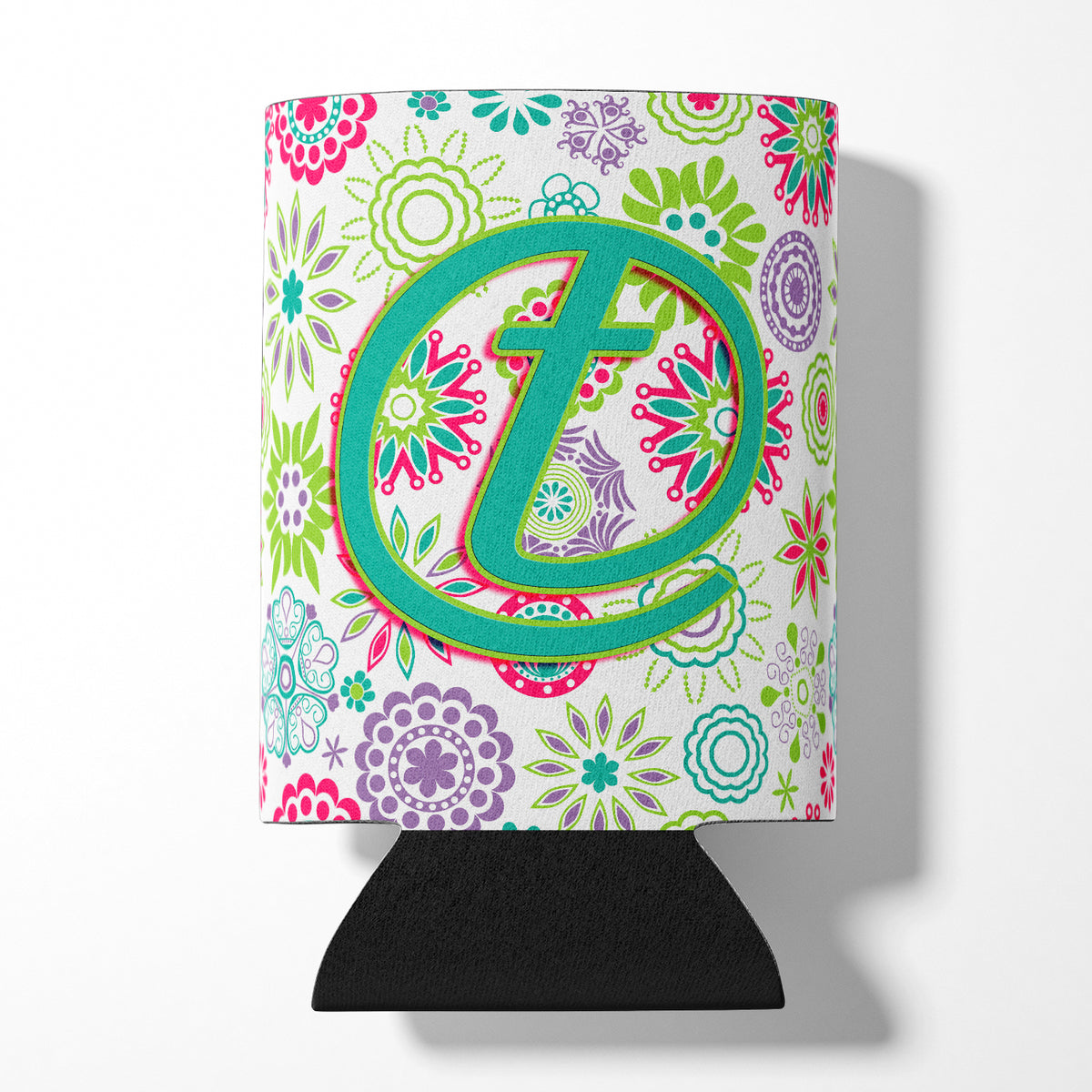 Letter T Flowers Pink Teal Green Initial Can or Bottle Hugger CJ2011-TCC  the-store.com.