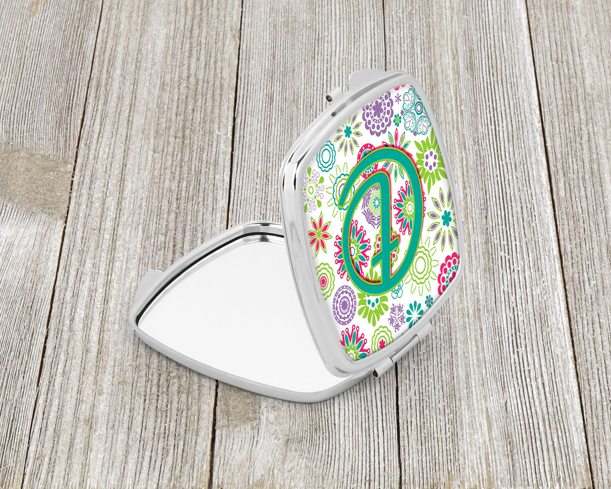 Caroline's Treasures Letter T Flowers Pink Teal Green Initial Compact Mirror – Stylish Purse Mirror with Artistic Covers CJ2011-TSCM
