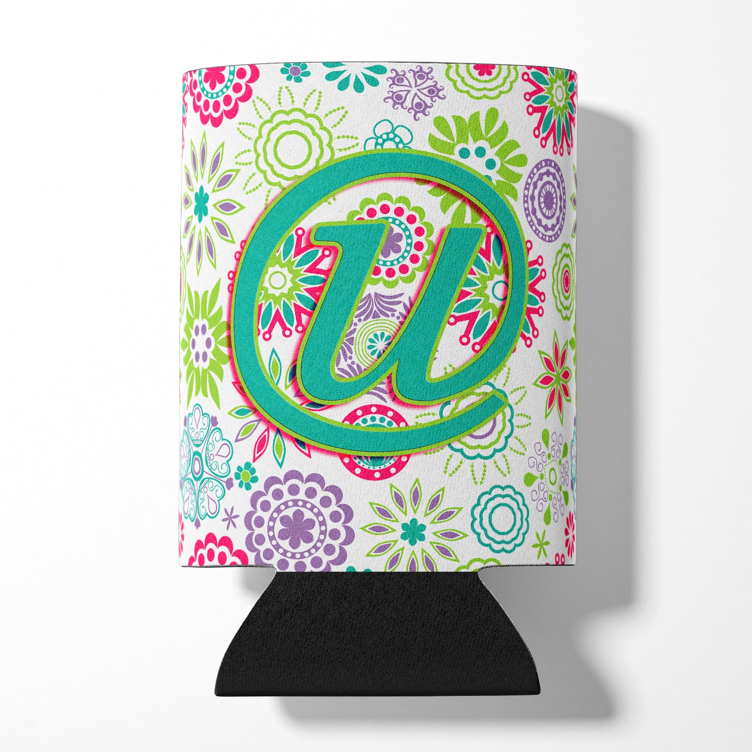 Letter U Flowers Pink Teal Green Initial Can or Bottle Hugger CJ2011-UCC  the-store.com.