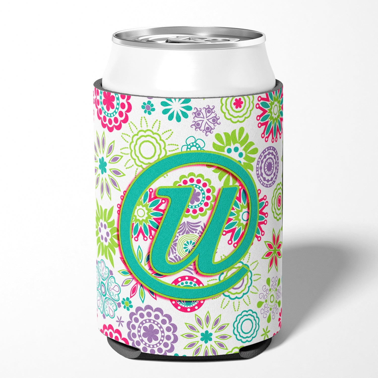 Letter U Flowers Pink Teal Green Initial Can or Bottle Hugger CJ2011-UCC  the-store.com.