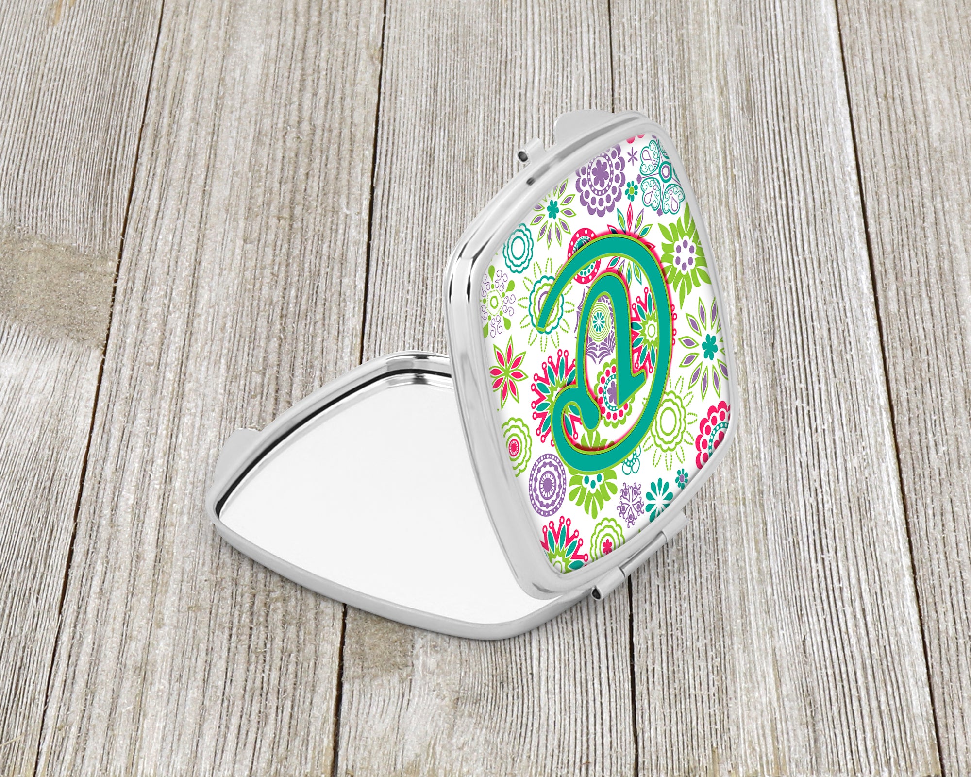 Caroline's Treasures Letter V Flowers Pink Teal Green Initial Compact Mirror – Stylish Purse Mirror with Artistic Covers CJ2011-VSCM