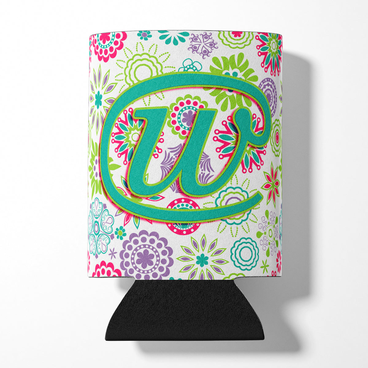 Letter W Flowers Pink Teal Green Initial Can or Bottle Hugger CJ2011-WCC  the-store.com.