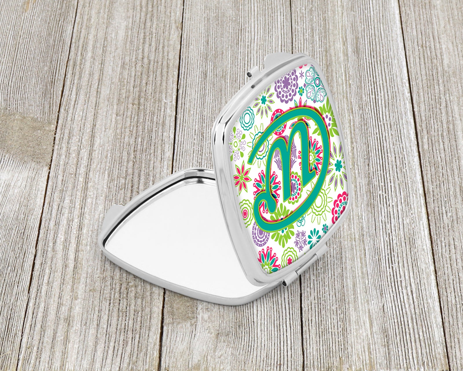 Caroline's Treasures Letter W Flowers Pink Teal Green Initial Compact Mirror – Stylish Purse Mirror with Artistic Covers CJ2011-WSCM