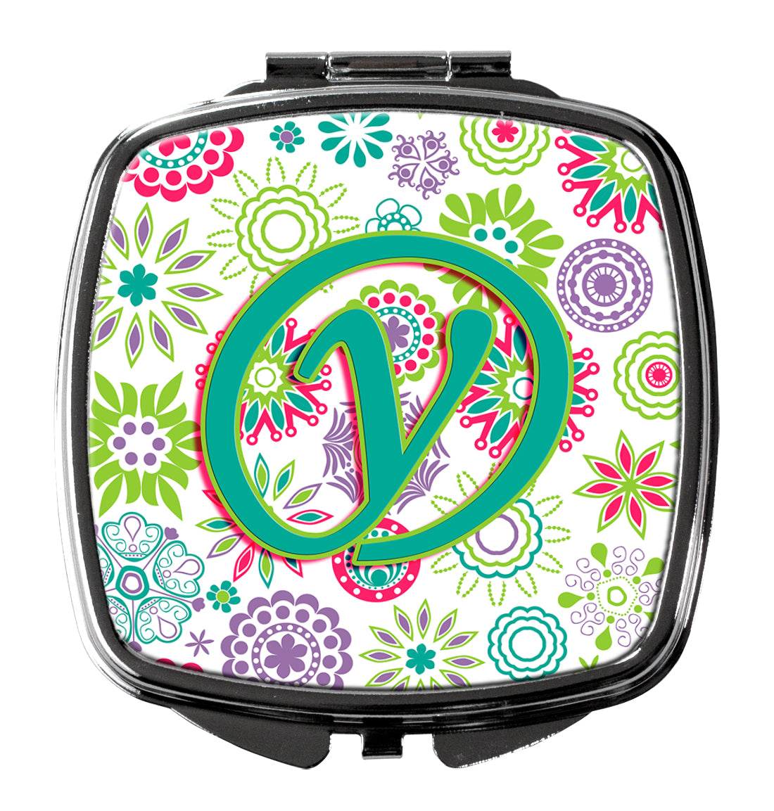Letter Y Flowers Pink Teal Green Initial Compact Mirror CJ2011-YSCM  the-store.com.