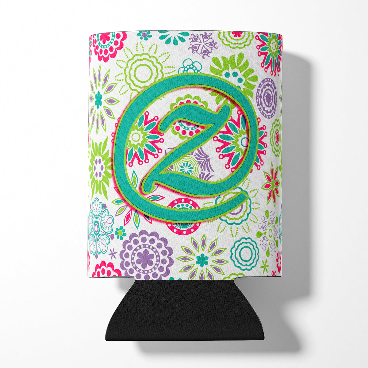Letter Z Flowers Pink Teal Green Initial Can or Bottle Hugger CJ2011-ZCC  the-store.com.