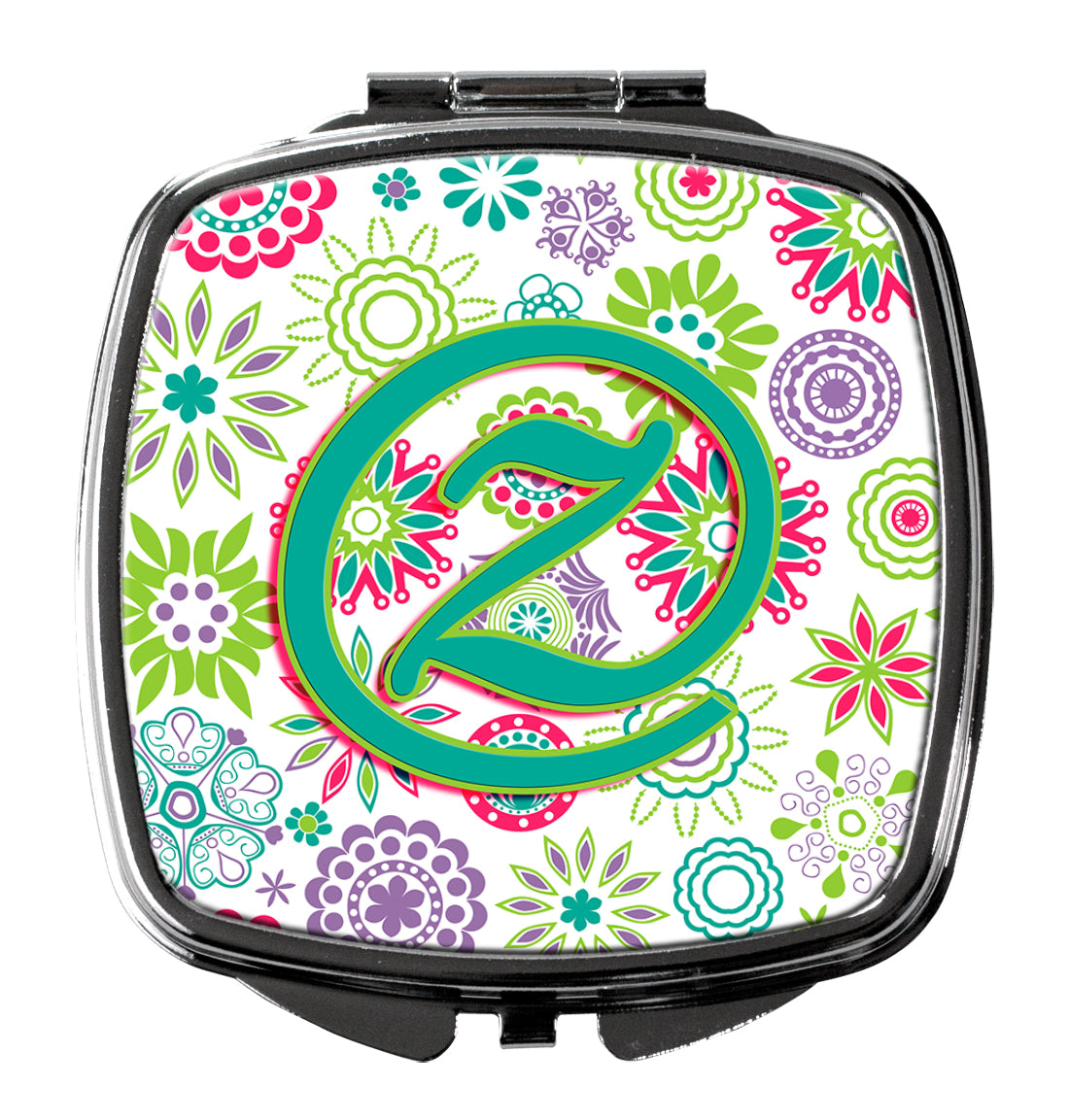 Caroline's Treasures Letter Z Flowers Pink Teal Green Initial Compact Mirror – Stylish Purse Mirror with Artistic Covers CJ2011-ZSCM