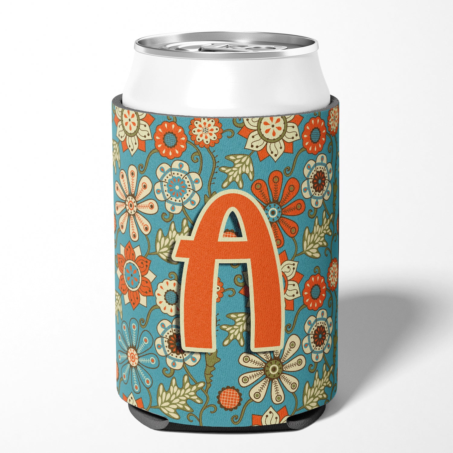 Letter A Flowers Retro Blue Can or Bottle Hugger CJ2012-ACC  the-store.com.