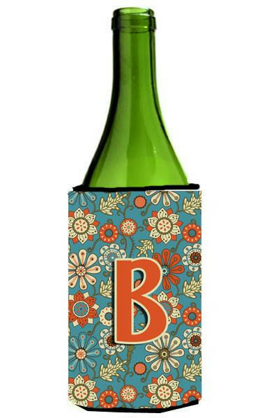 Letter B Flowers Retro Blue Wine Bottle Beverage Insulator Hugger CJ2012-BLITERK by Caroline&#39;s Treasures