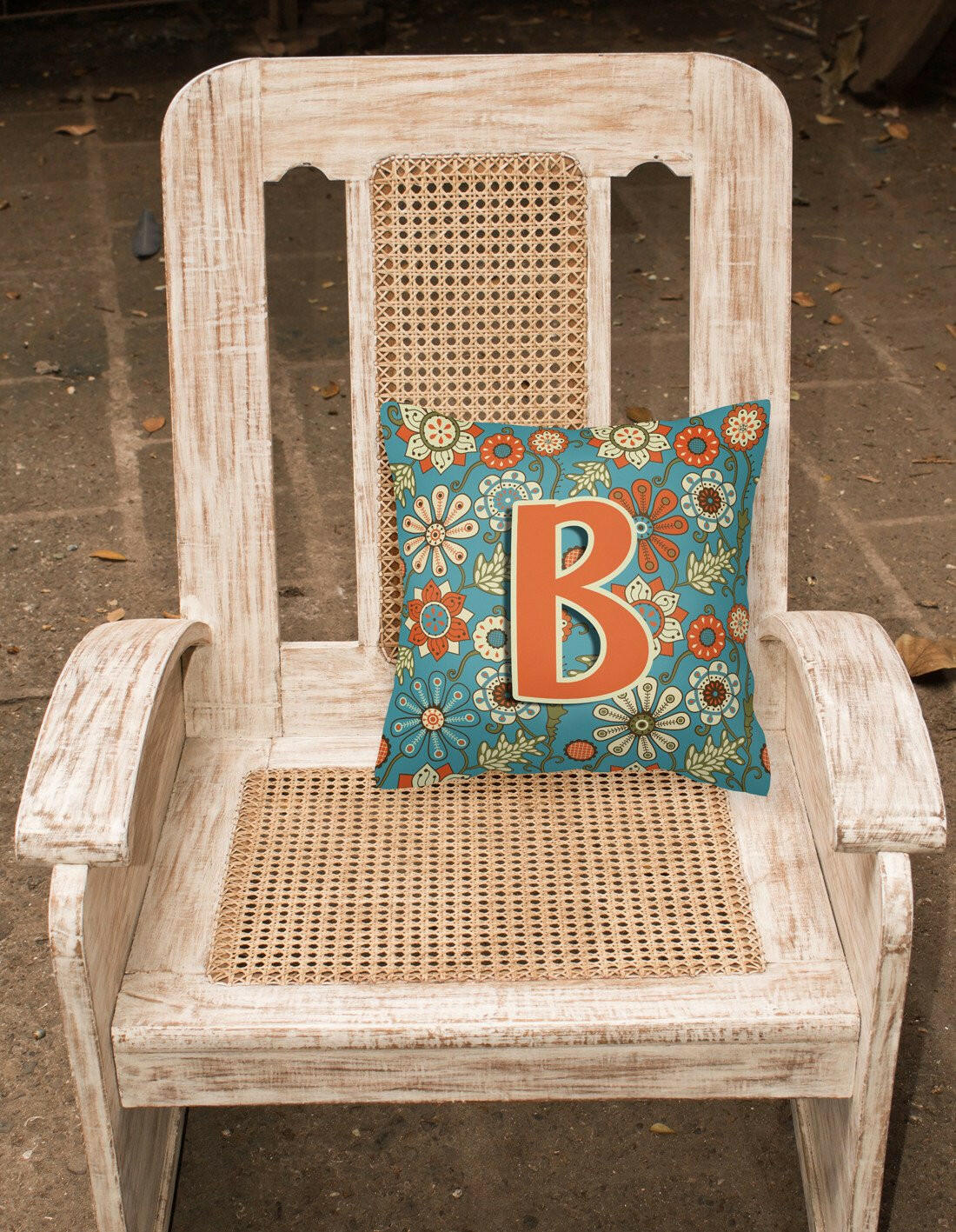 Letter B Flowers Retro Blue Canvas Fabric Decorative Pillow CJ2012-BPW1414 by Caroline's Treasures