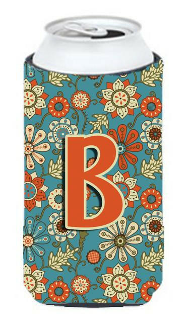 Letter B Flowers Retro Blue Tall Boy Beverage Insulator Hugger CJ2012-BTBC by Caroline&#39;s Treasures