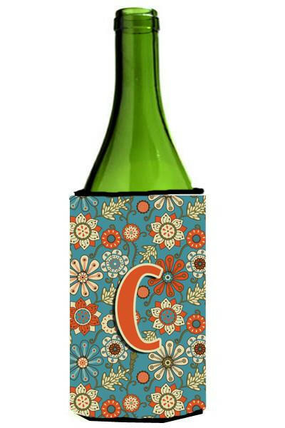 Letter C Flowers Retro Blue Wine Bottle Beverage Insulator Hugger CJ2012-CLITERK by Caroline&#39;s Treasures