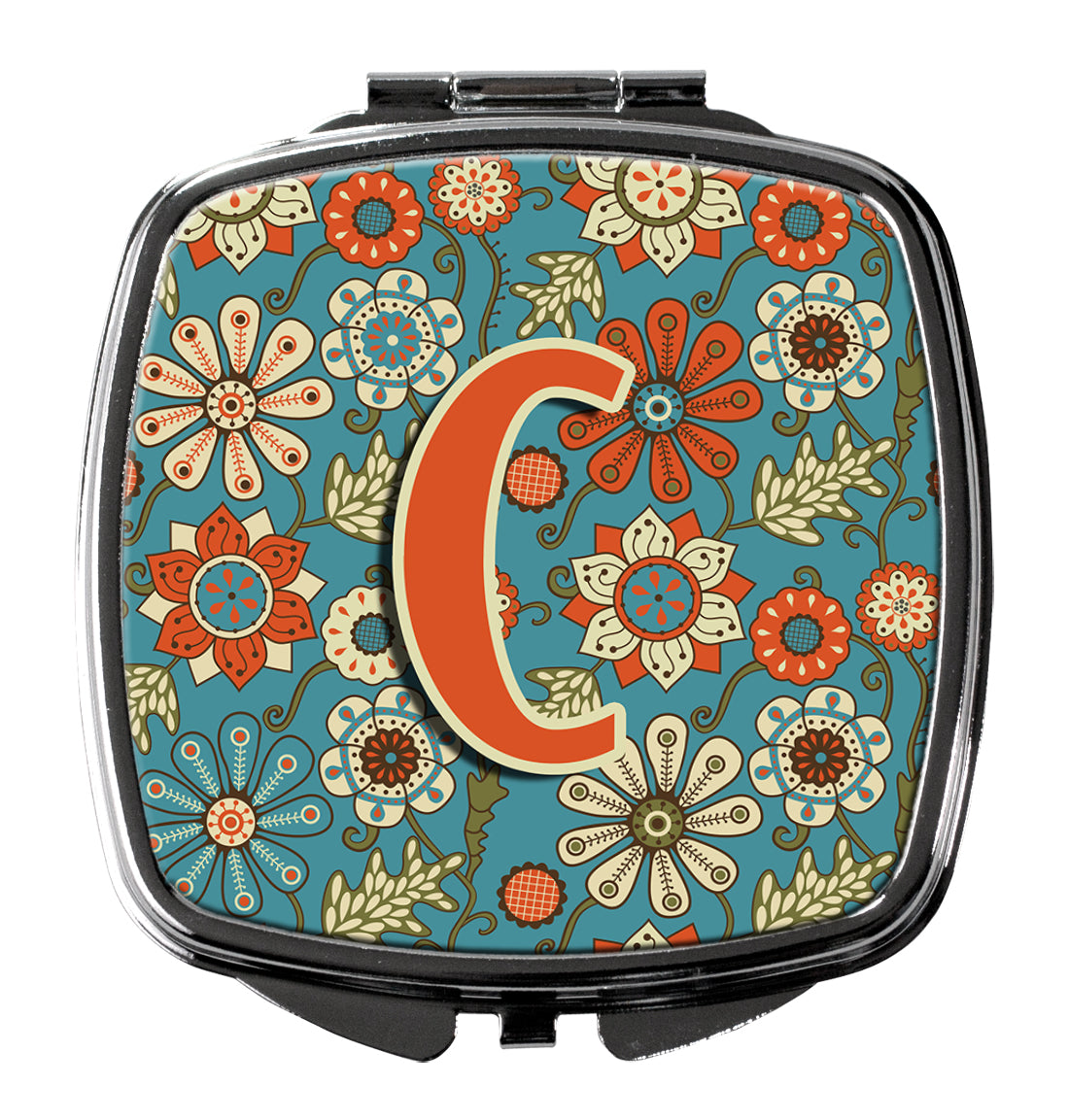 Caroline's Treasures Letter C Flowers Retro Blue Compact Mirror – Stylish Purse Mirror with Artistic Covers CJ2012-CSCM