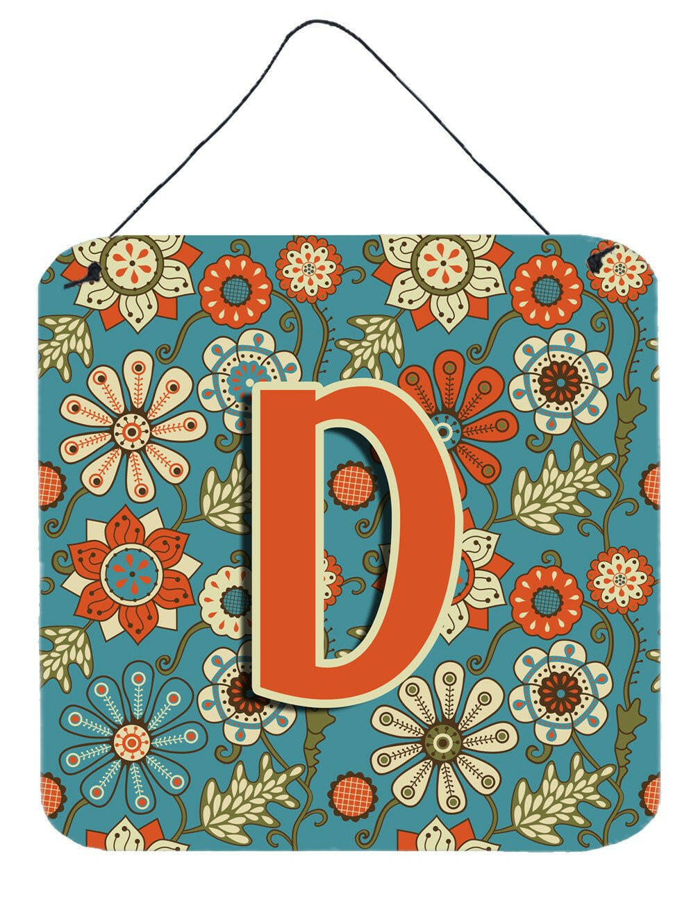 Letter D Flowers Retro Blue Wall or Door Hanging Prints CJ2012-DDS66 by Caroline&#39;s Treasures