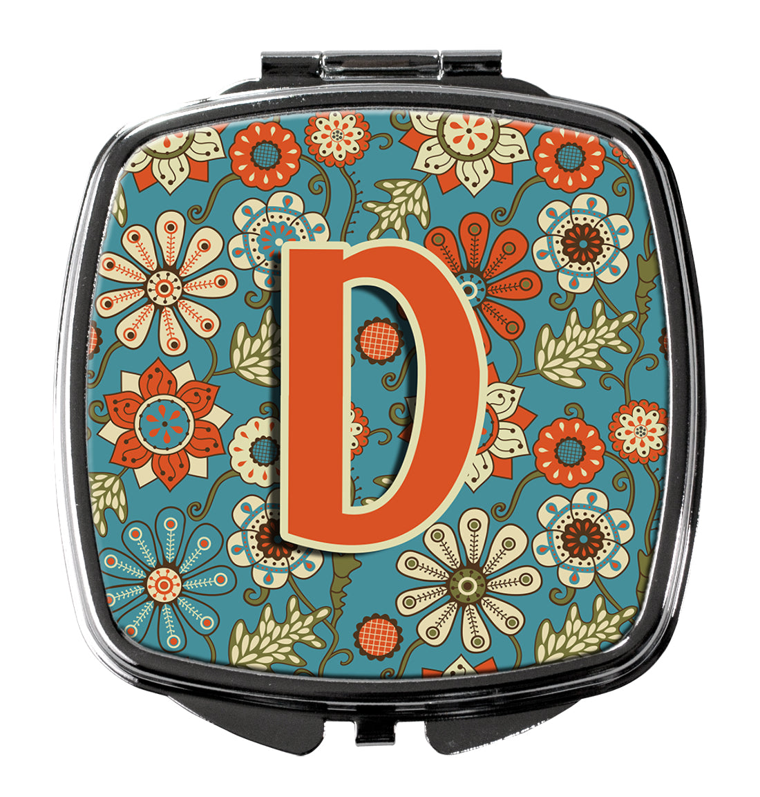 Caroline's Treasures Letter D Flowers Retro Blue Compact Mirror – Stylish Purse Mirror with Artistic Covers CJ2012-DSCM