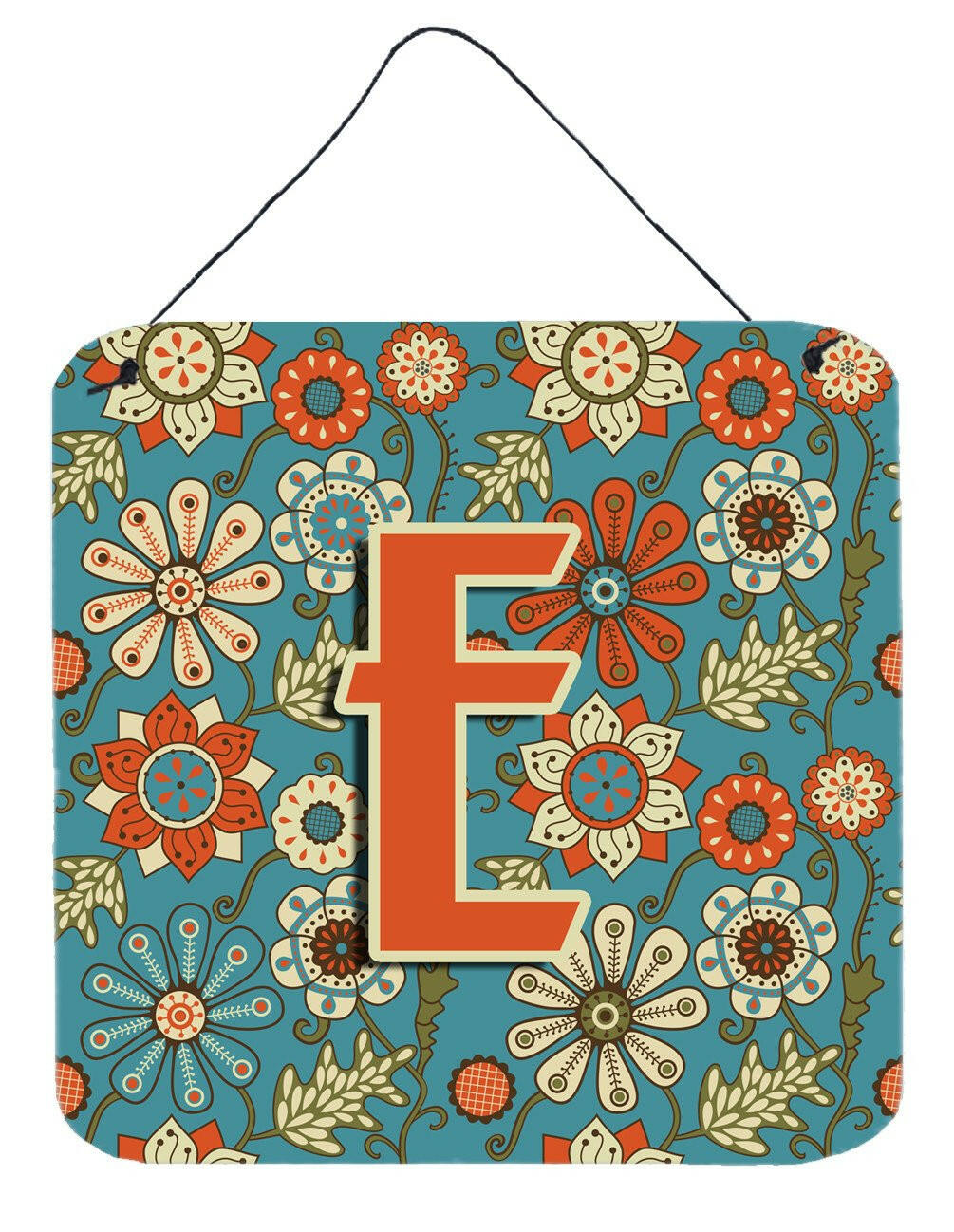 Letter E Flowers Retro Blue Wall or Door Hanging Prints CJ2012-EDS66 by Caroline&#39;s Treasures
