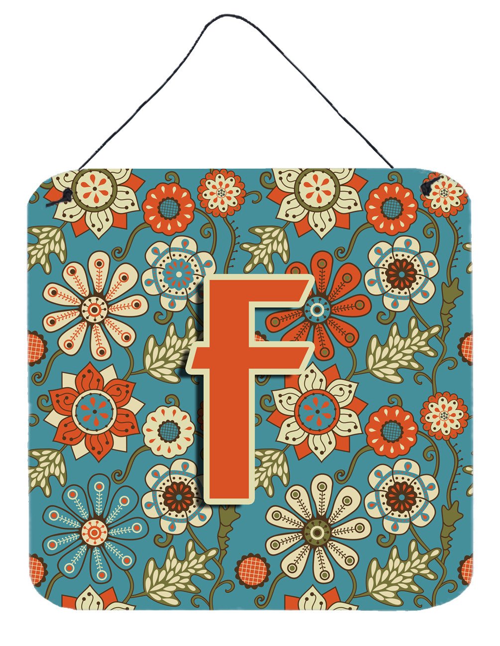 Letter F Flowers Retro Blue Wall or Door Hanging Prints CJ2012-FDS66 by Caroline&#39;s Treasures