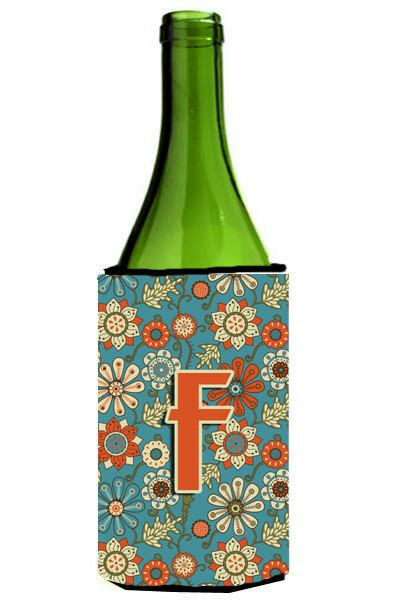 Letter F Flowers Retro Blue Wine Bottle Beverage Insulator Hugger CJ2012-FLITERK by Caroline&#39;s Treasures