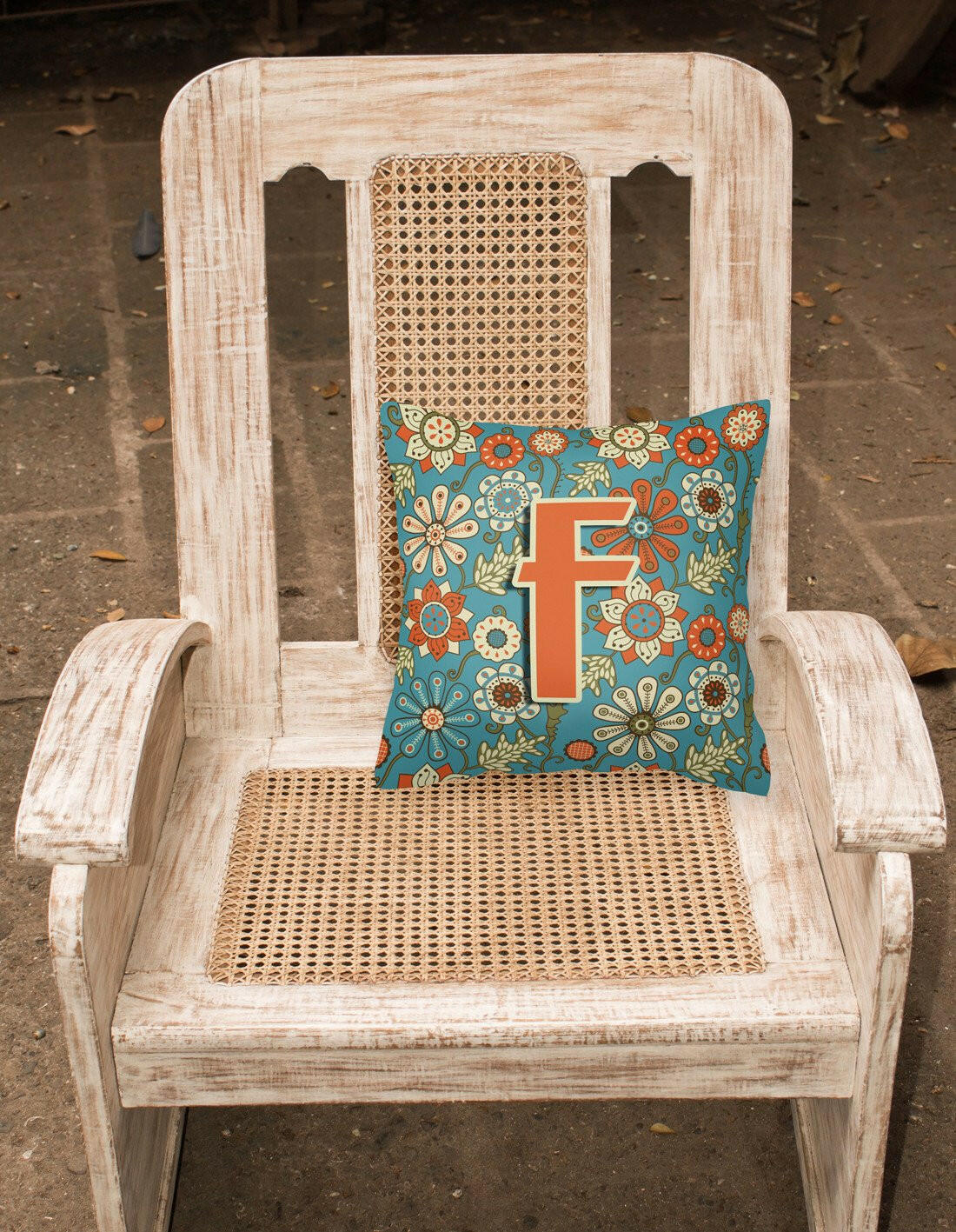 Letter F Flowers Retro Blue Canvas Fabric Decorative Pillow CJ2012-FPW1414 by Caroline's Treasures
