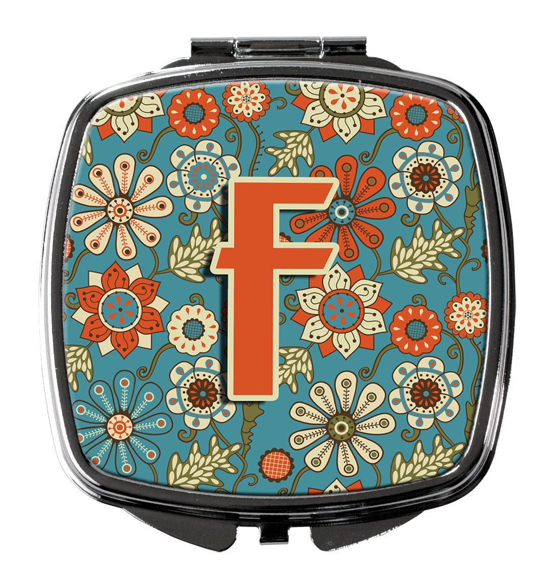 Caroline's Treasures Letter F Flowers Retro Blue Compact Mirror – Stylish Purse Mirror with Artistic Covers CJ2012-FSCM