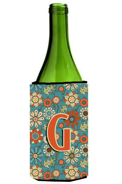 Letter G Flowers Retro Blue Wine Bottle Beverage Insulator Hugger CJ2012-GLITERK by Caroline's Treasures