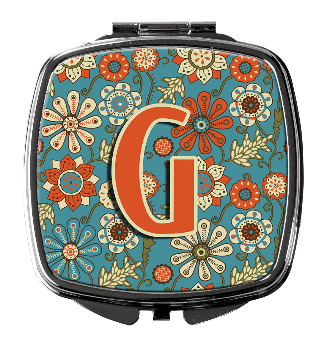 Caroline's Treasures Letter G Flowers Retro Blue Compact Mirror – Stylish Purse Mirror with Artistic Covers CJ2012-GSCM