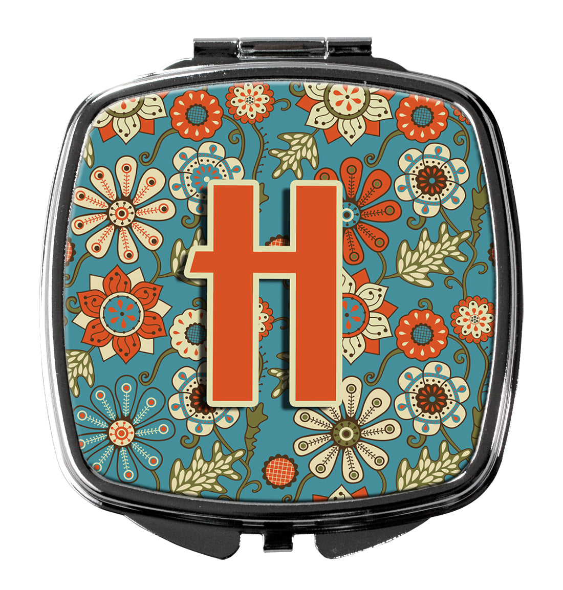 Caroline's Treasures Letter H Flowers Retro Blue Compact Mirror – Stylish Purse Mirror with Artistic Covers CJ2012-HSCM
