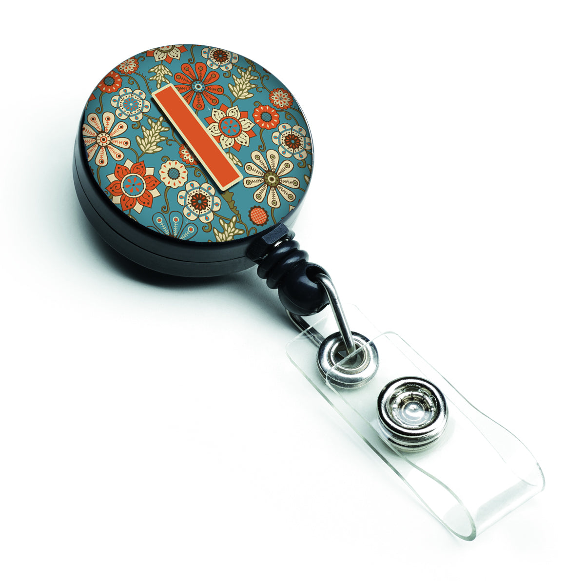 Caroline's Treasures Letter I Flowers Retro Blue Retractable Badge Reel CJ2012-IBR
