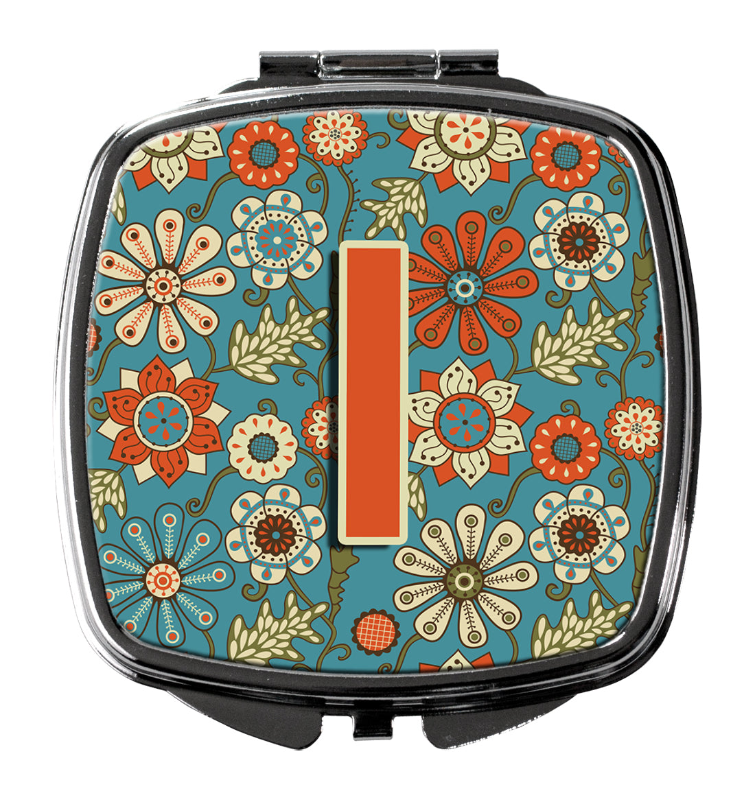 Caroline's Treasures Letter I Flowers Retro Blue Compact Mirror – Stylish Purse Mirror with Artistic Covers CJ2012-ISCM