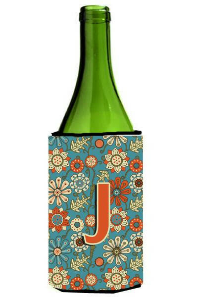 Letter J Flowers Retro Blue Wine Bottle Beverage Insulator Hugger CJ2012-JLITERK by Caroline&#39;s Treasures