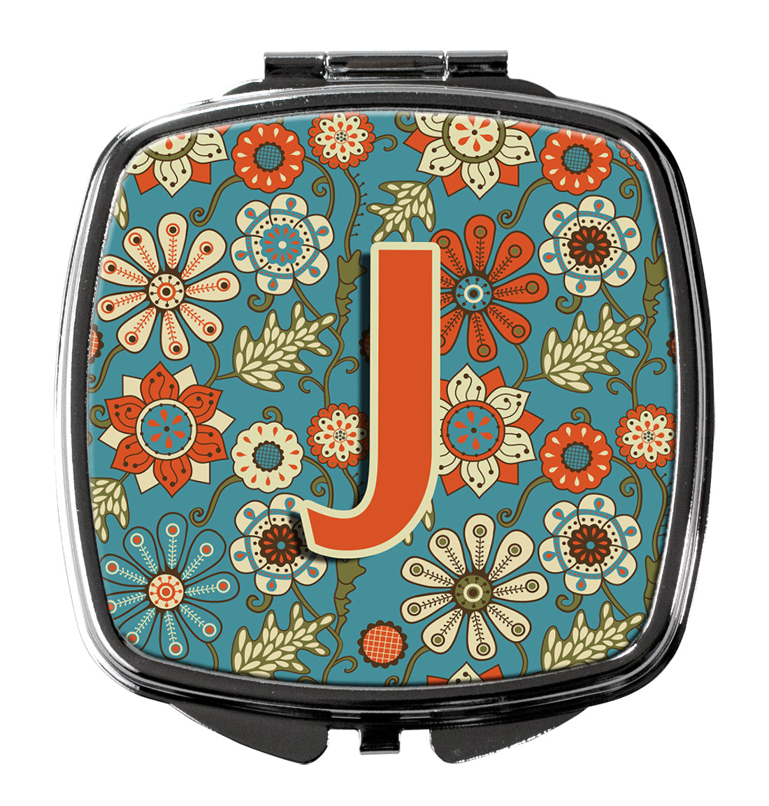 Caroline's Treasures Letter J Flowers Retro Blue Compact Mirror – Stylish Purse Mirror with Artistic Covers CJ2012-JSCM